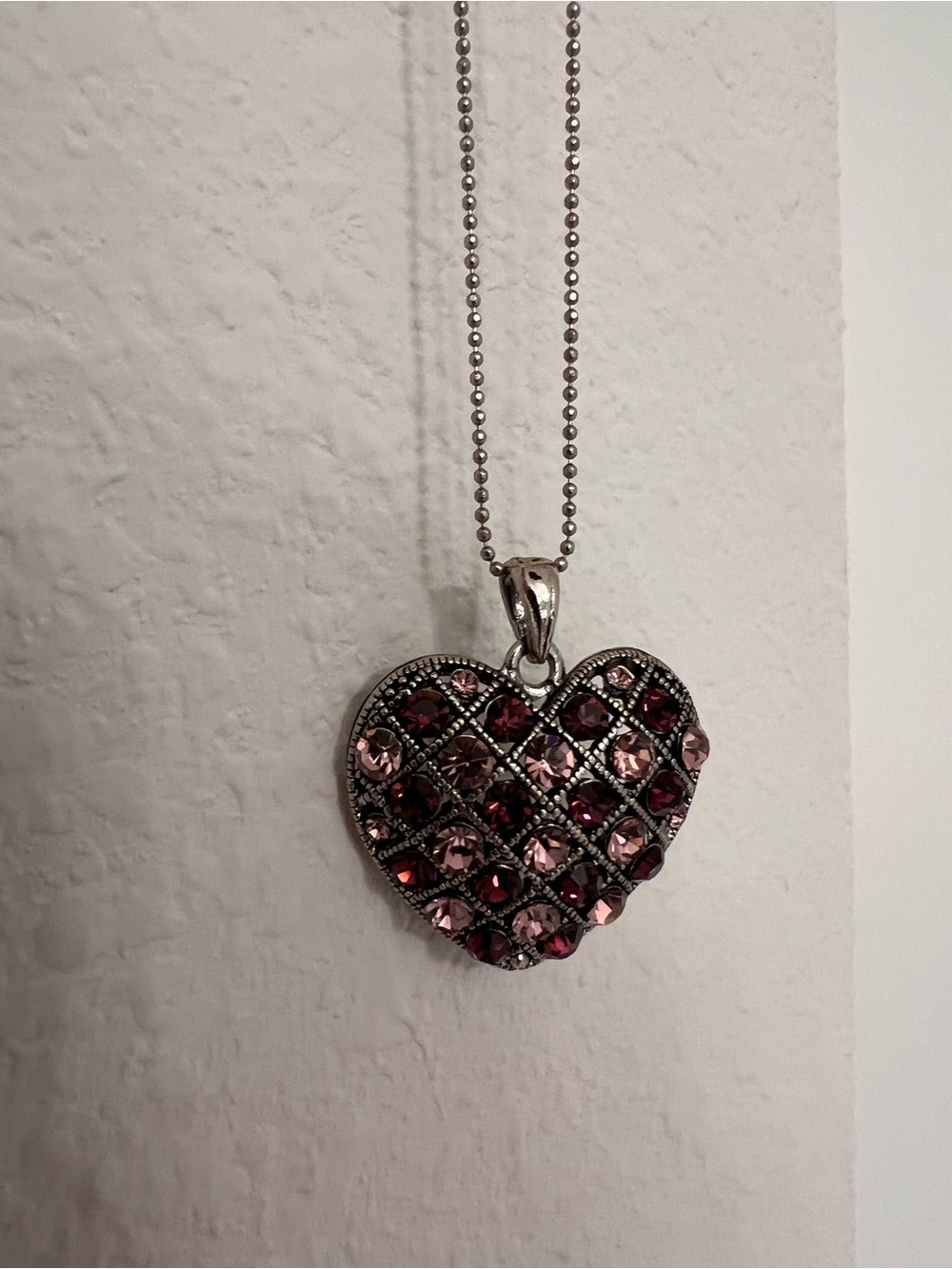 Vintage Style Purple & Pink Rhinestone Heart Pendant Necklace